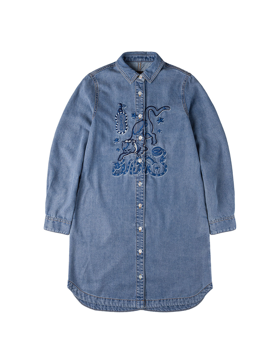 Cat Embroidery Denim Dress INDIGO / S Cat Embroidery Denim Dress INDIGO / S