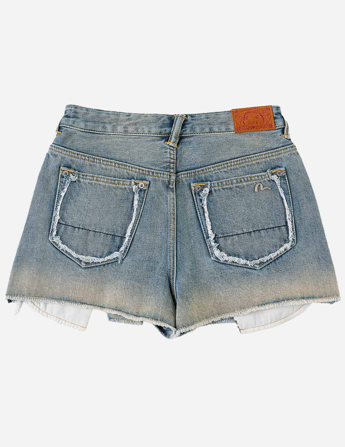 Distressed Denim Shorts with Printed Pocket Lining