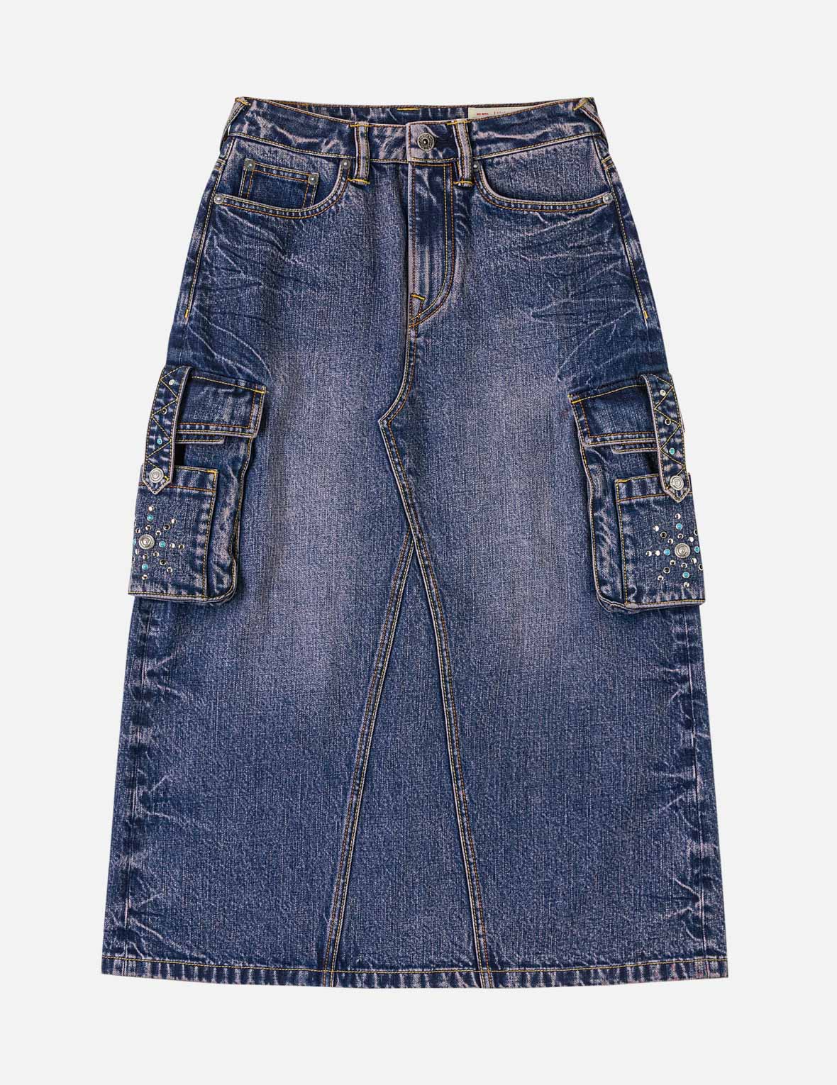 Studded Denim Cargo Skirt