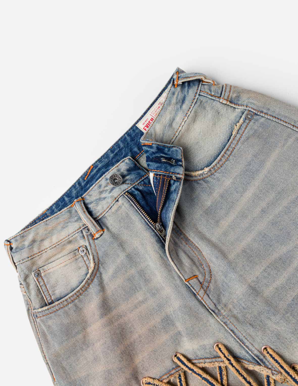 Seagull Eyelet Lace-Up Denim Skirt
