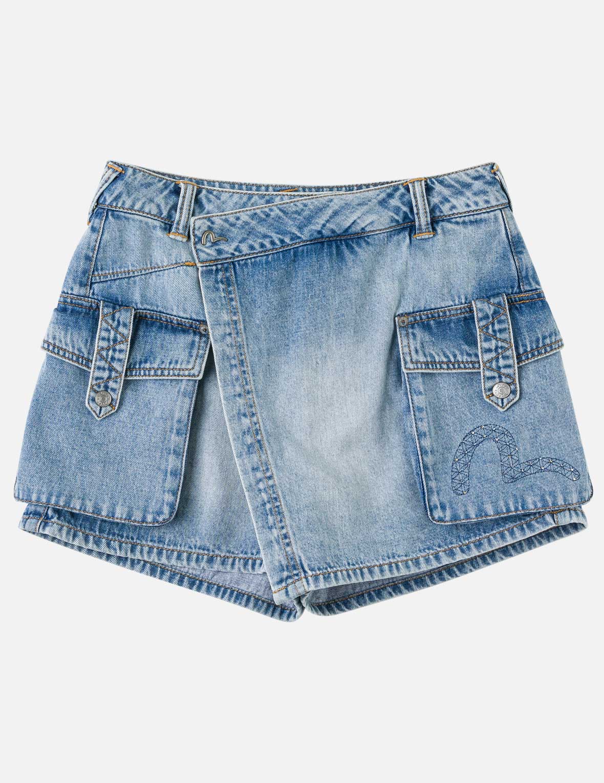 Sashiko Seagull with Rhinestones Cargo Denim Skort