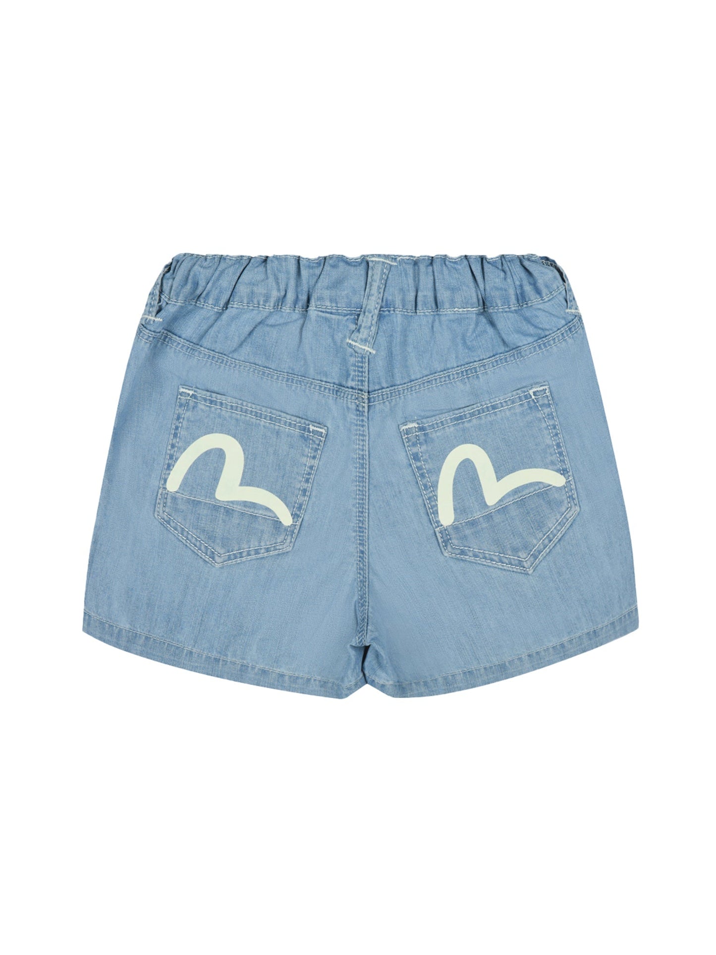 Heart-Shaped Logo and Seagull Print Regular Fit Denim Shorts