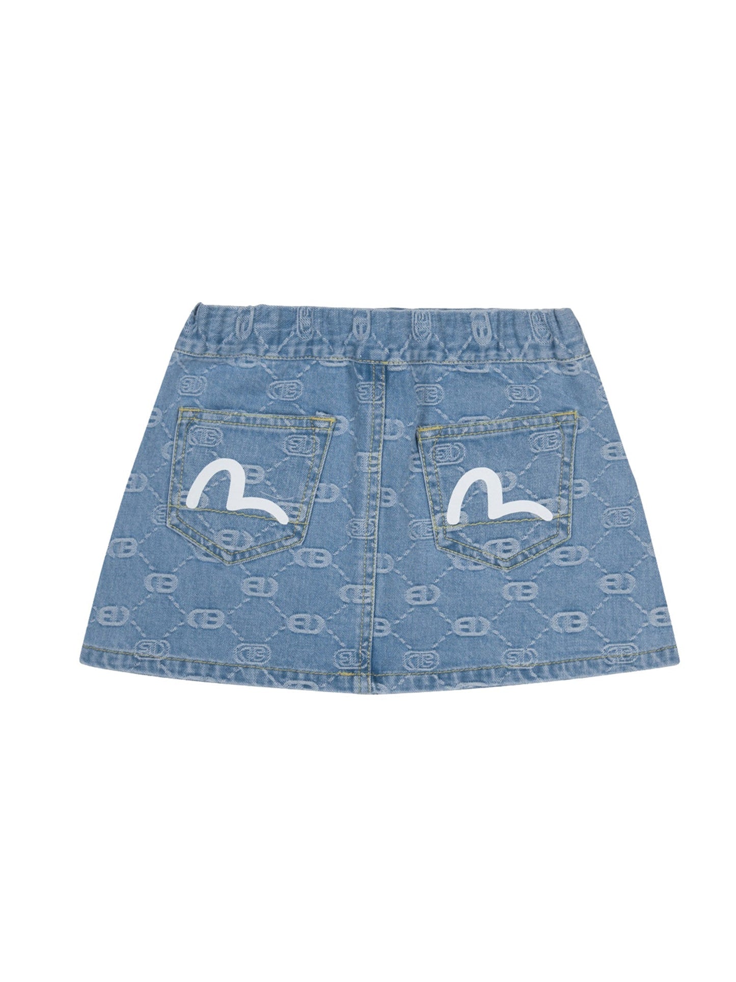 Allover Logo Jacquard and Seagull Print Regular Fit Denim Skirt