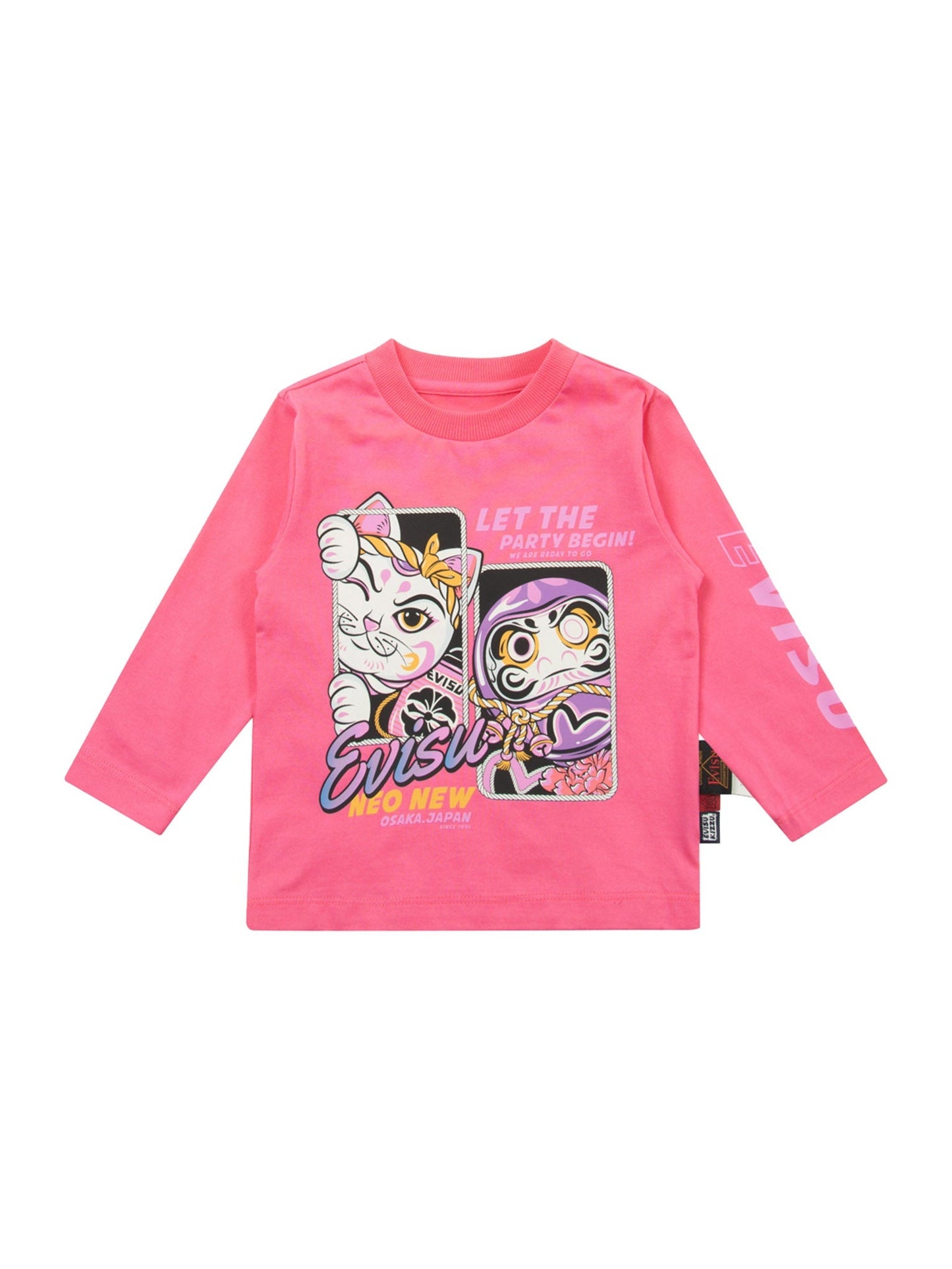 Fortune Cat and Daruma Print Regular Fit Long-Sleeve T-shirt