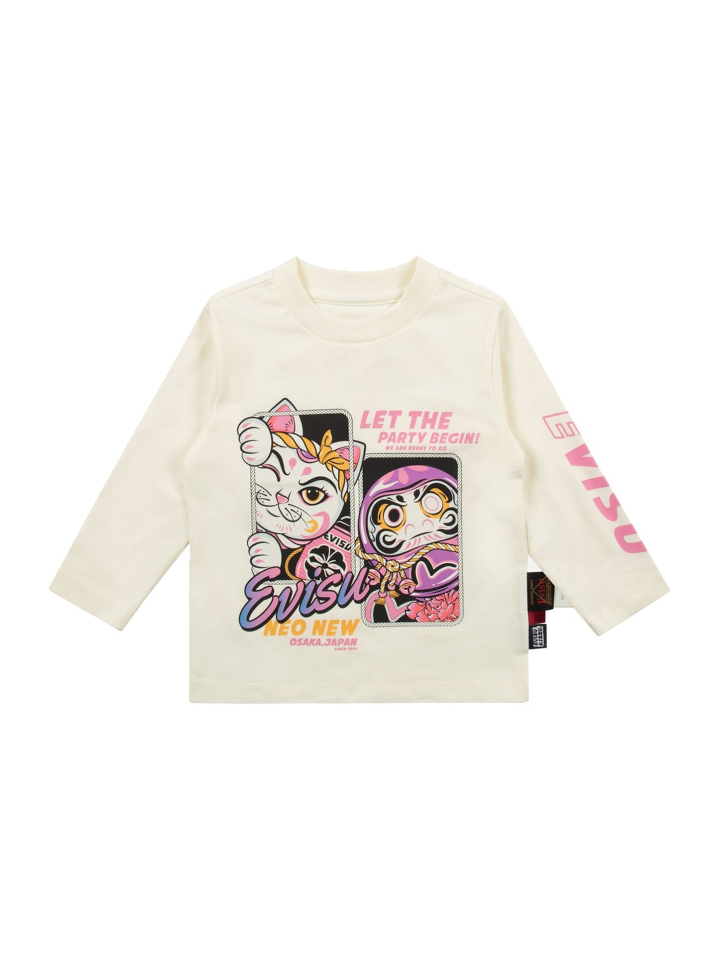 Fortune Cat and Daruma Print Regular Fit Long-Sleeve T-shirt