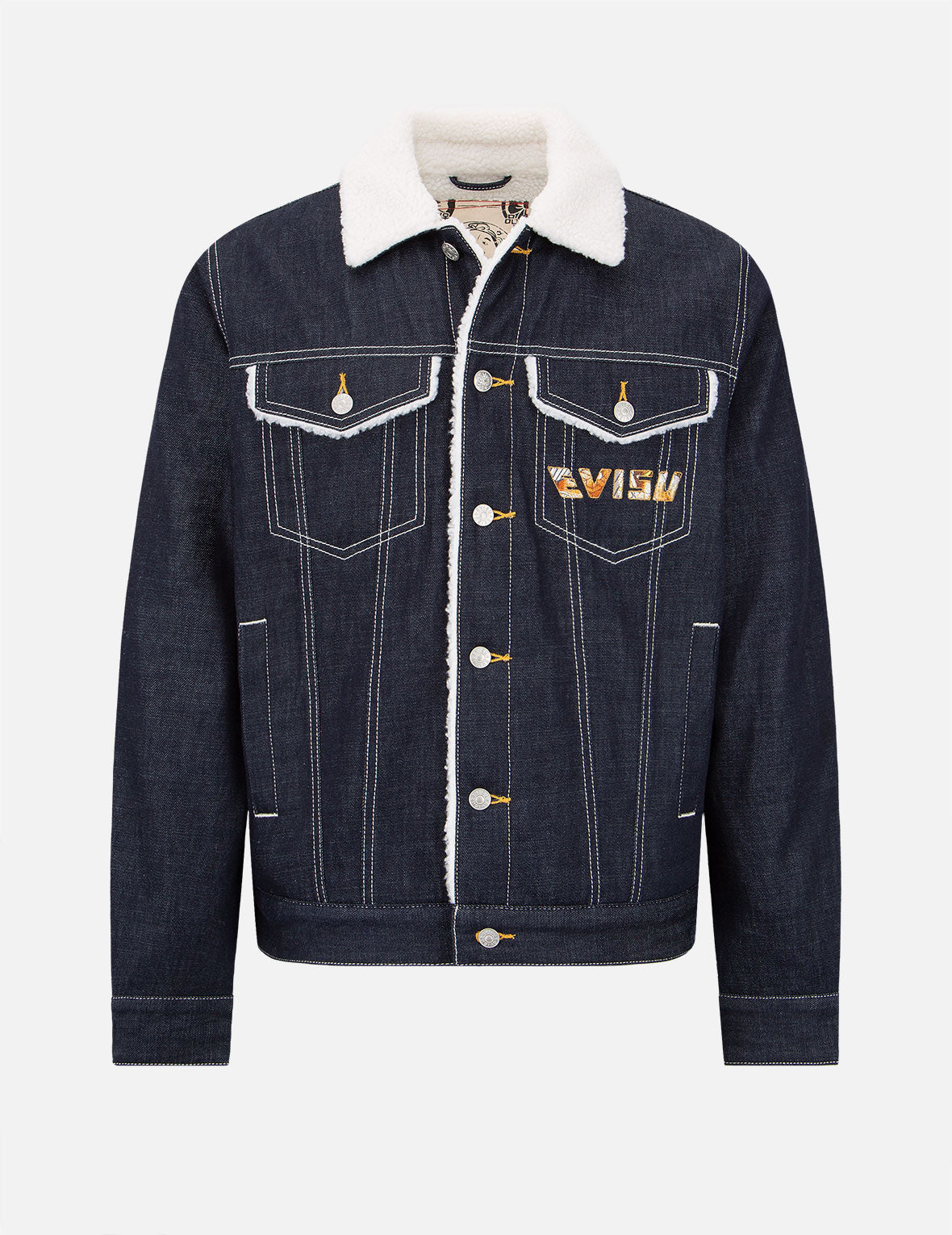 双层笔刷大M羔羊绒内里牛仔外套