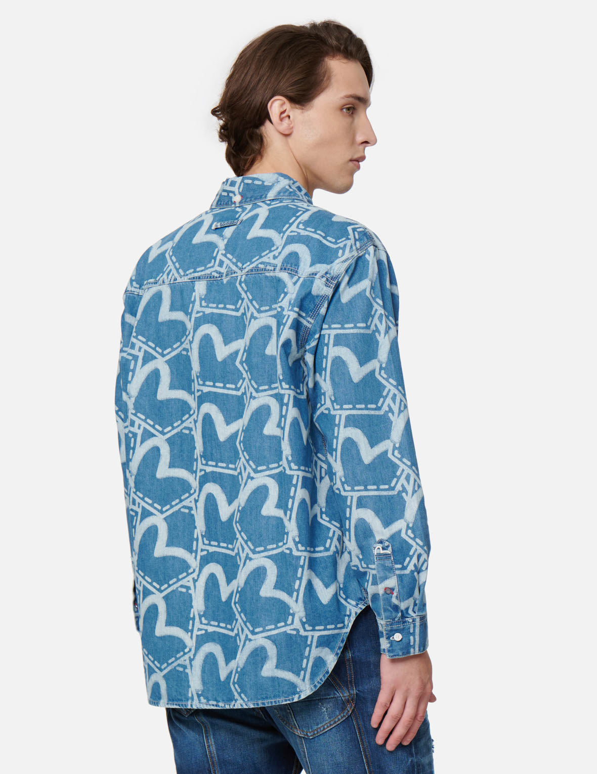 Allover Pocket Graphic Print Denim Shirt