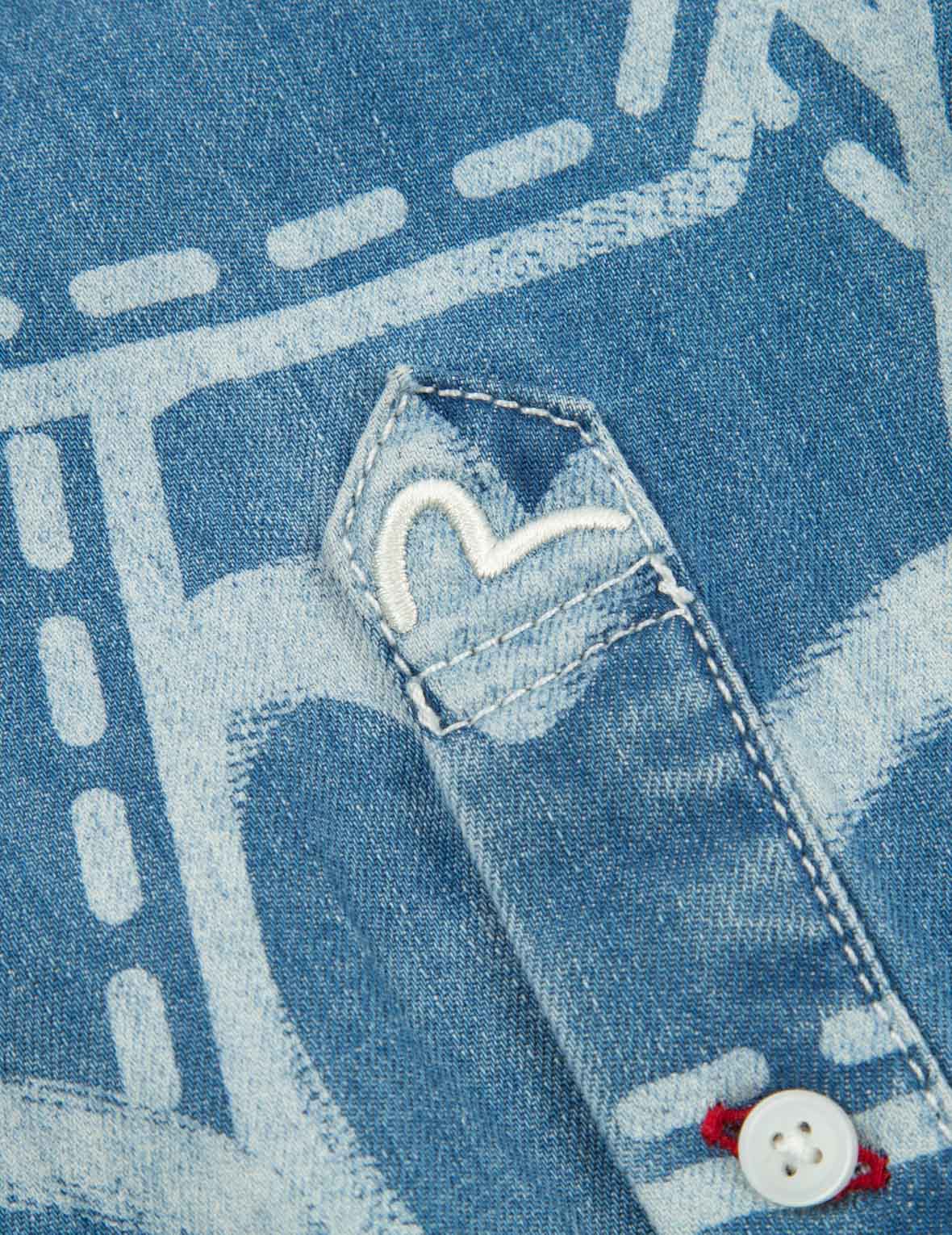 Allover Pocket Graphic Print Denim Shirt