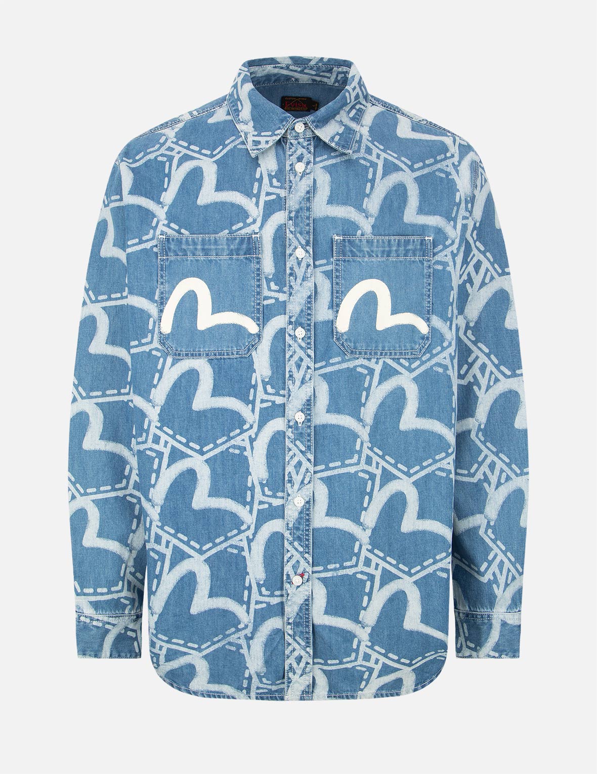 Allover Pocket Graphic Print Denim Shirt