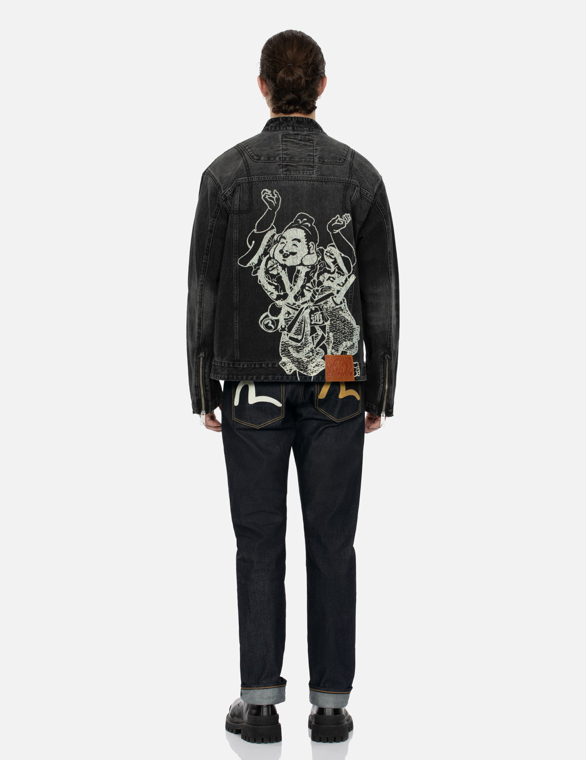 Godhead Print Relax Fit Biker Denim Jacket