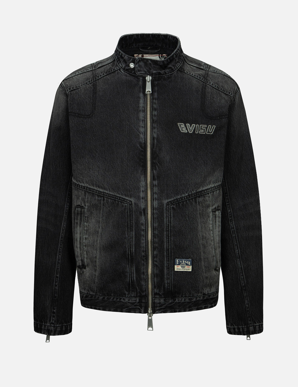 Godhead Print Relax Fit Biker Denim Jacket