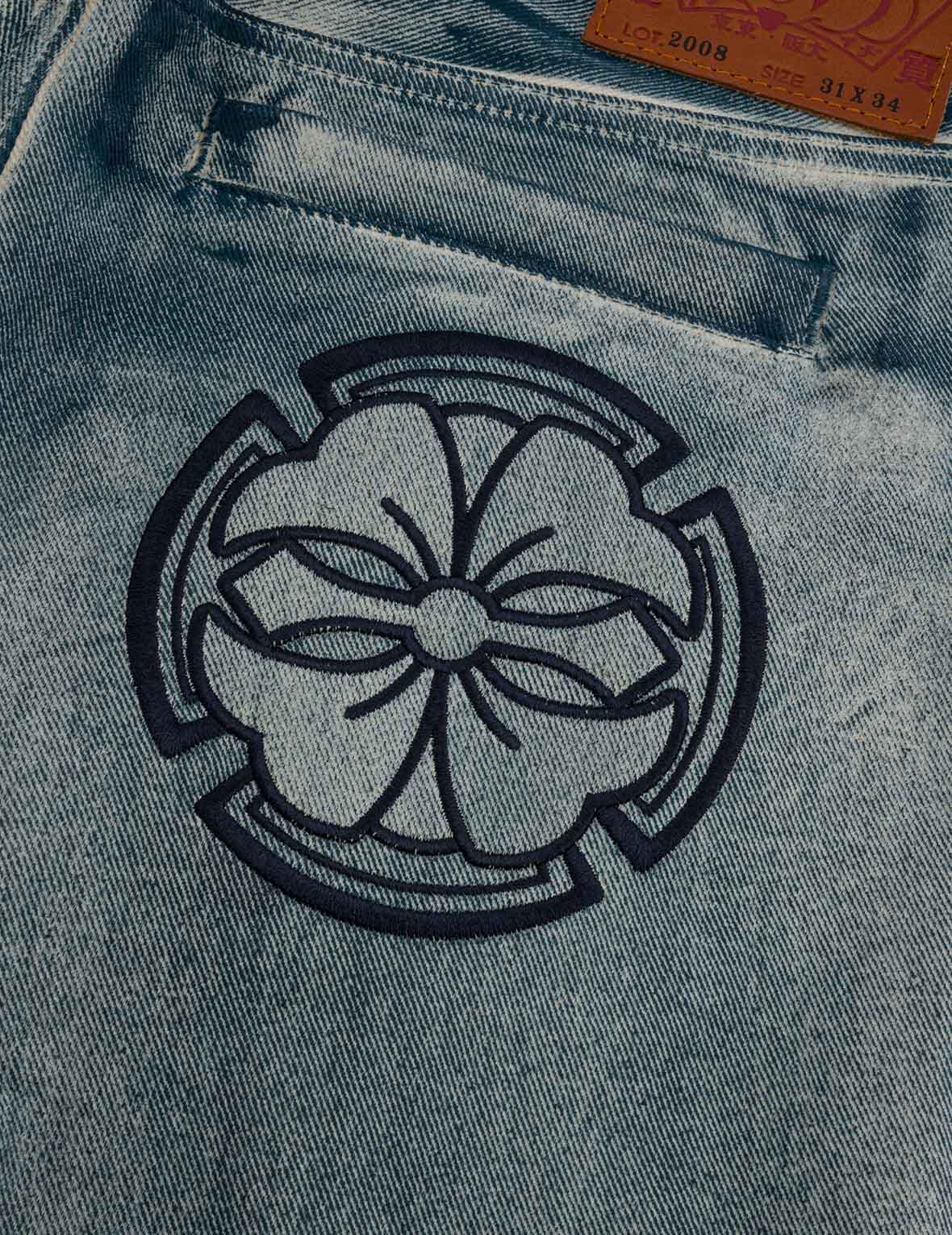 海鸥和家花贴布刺绣拓印常规直筒牛仔裤 #2008