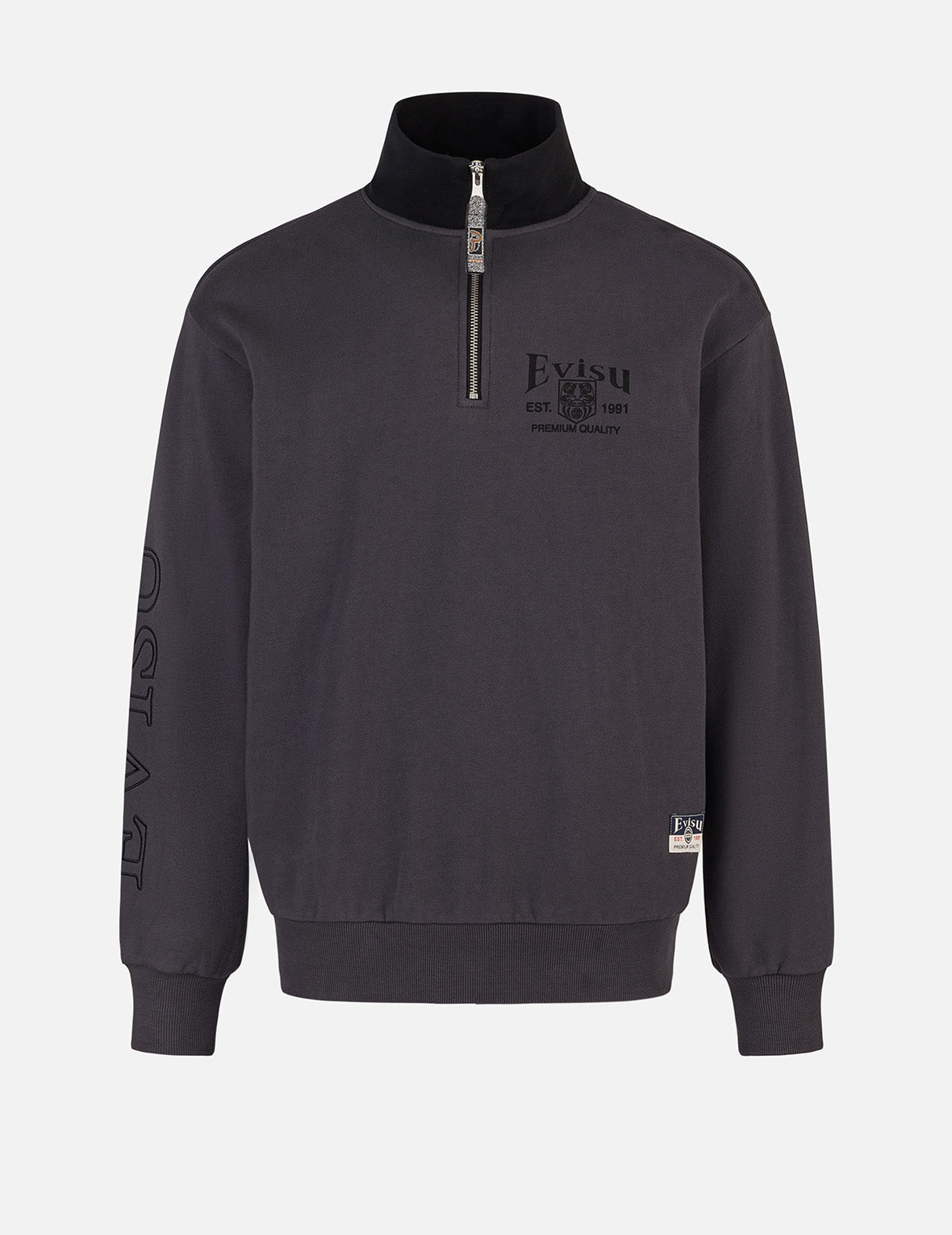 商标刺绣宽版休闲半拉链卫衣