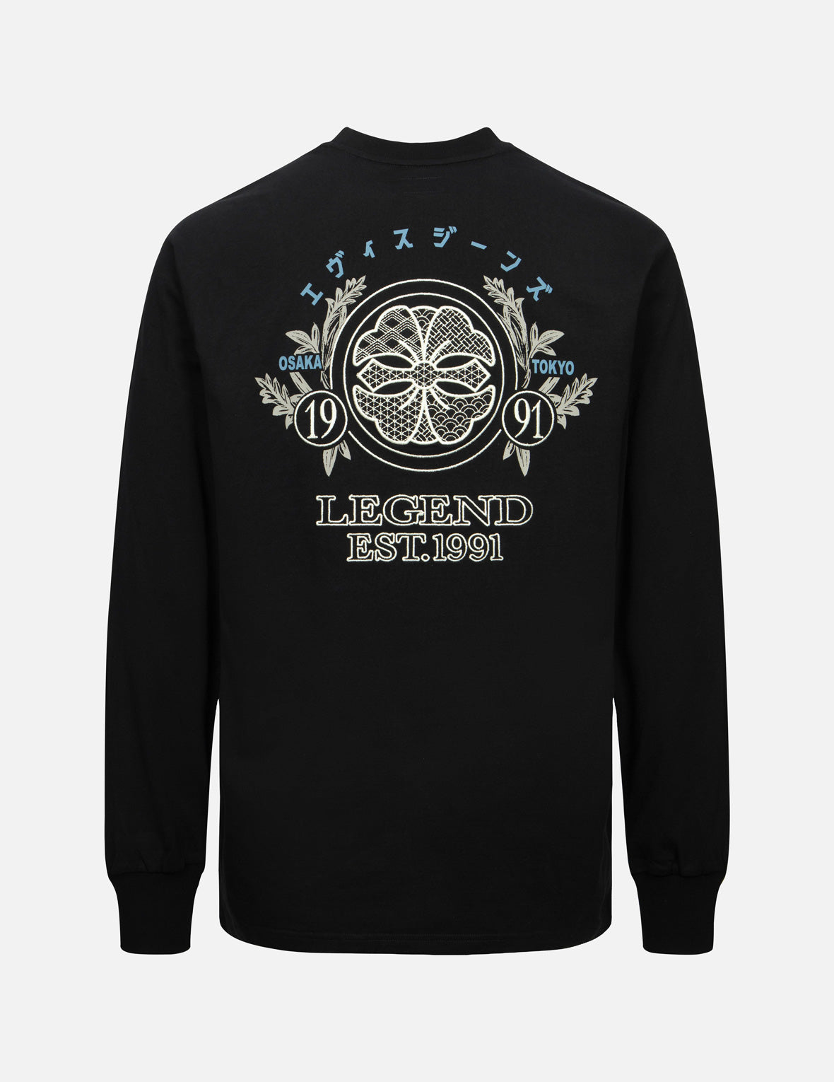 Kamon Embroidery and Logo Print Fashion Fit Long-Sleeve T-shirt