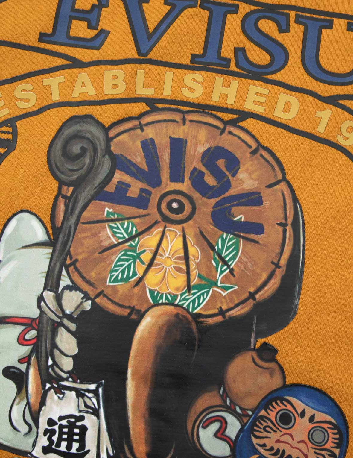 信乐狸和招财猫印花宽版T恤