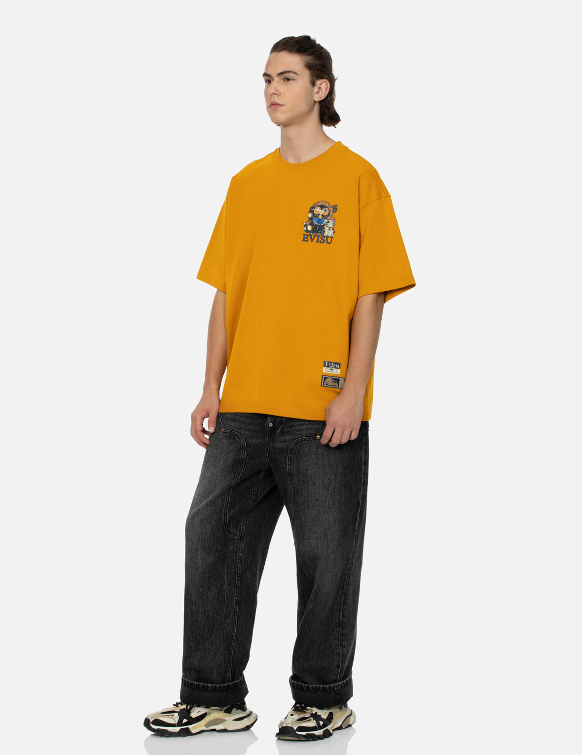 信乐狸和招财猫印花宽版T恤