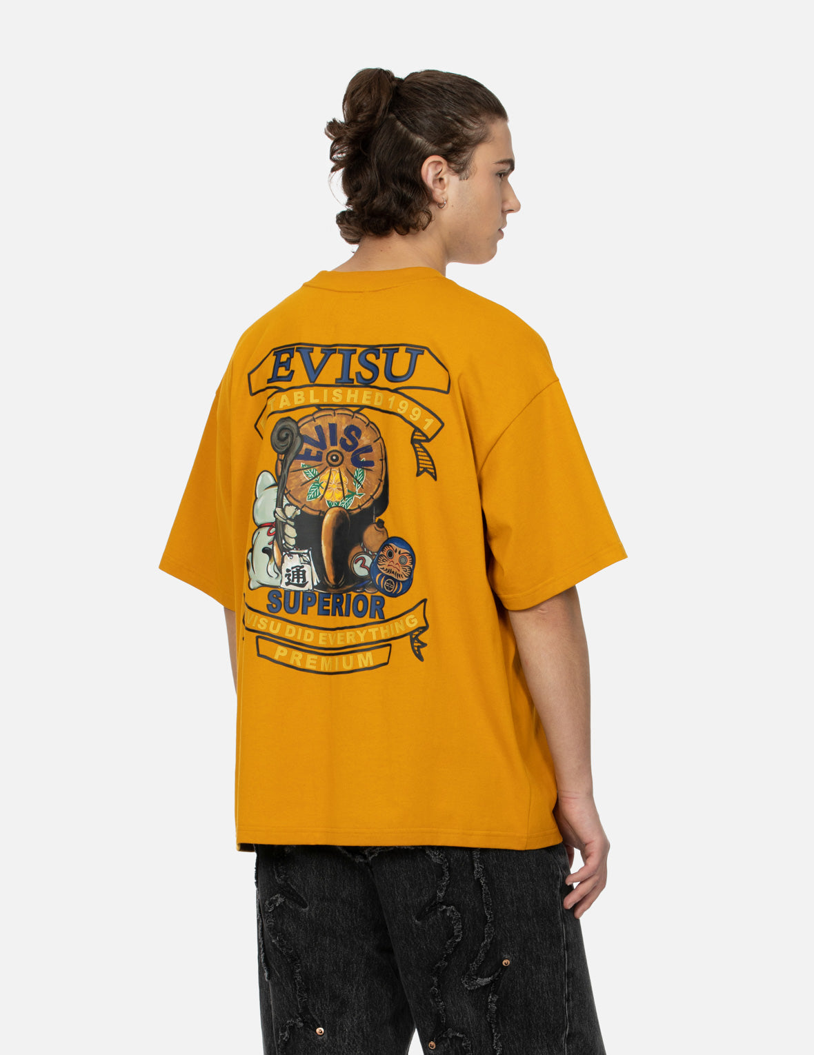 信乐狸和招财猫印花宽版T恤