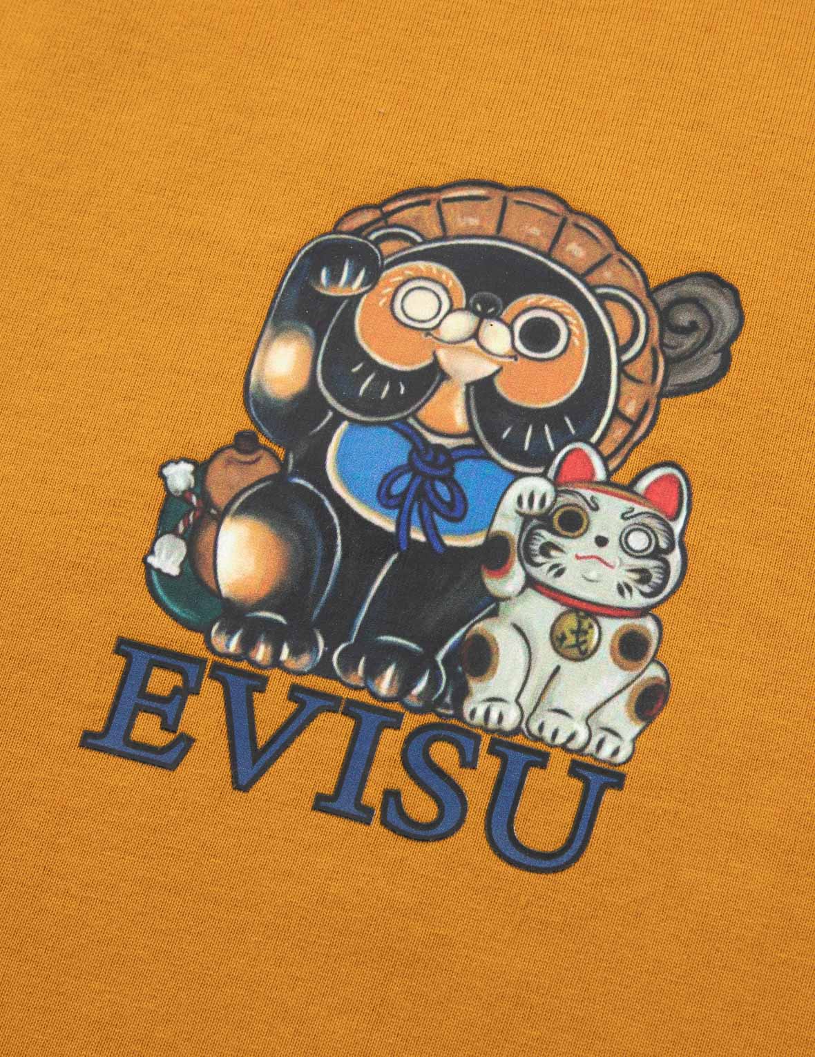 信乐狸和招财猫印花宽版T恤