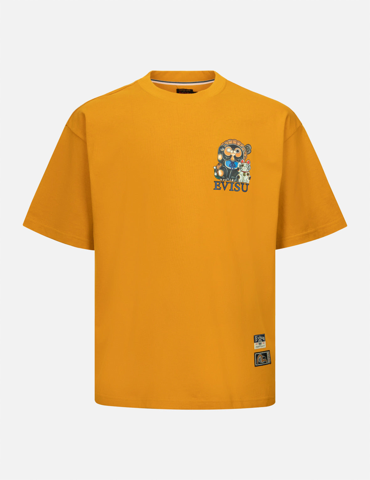 信乐狸和招财猫印花宽版T恤