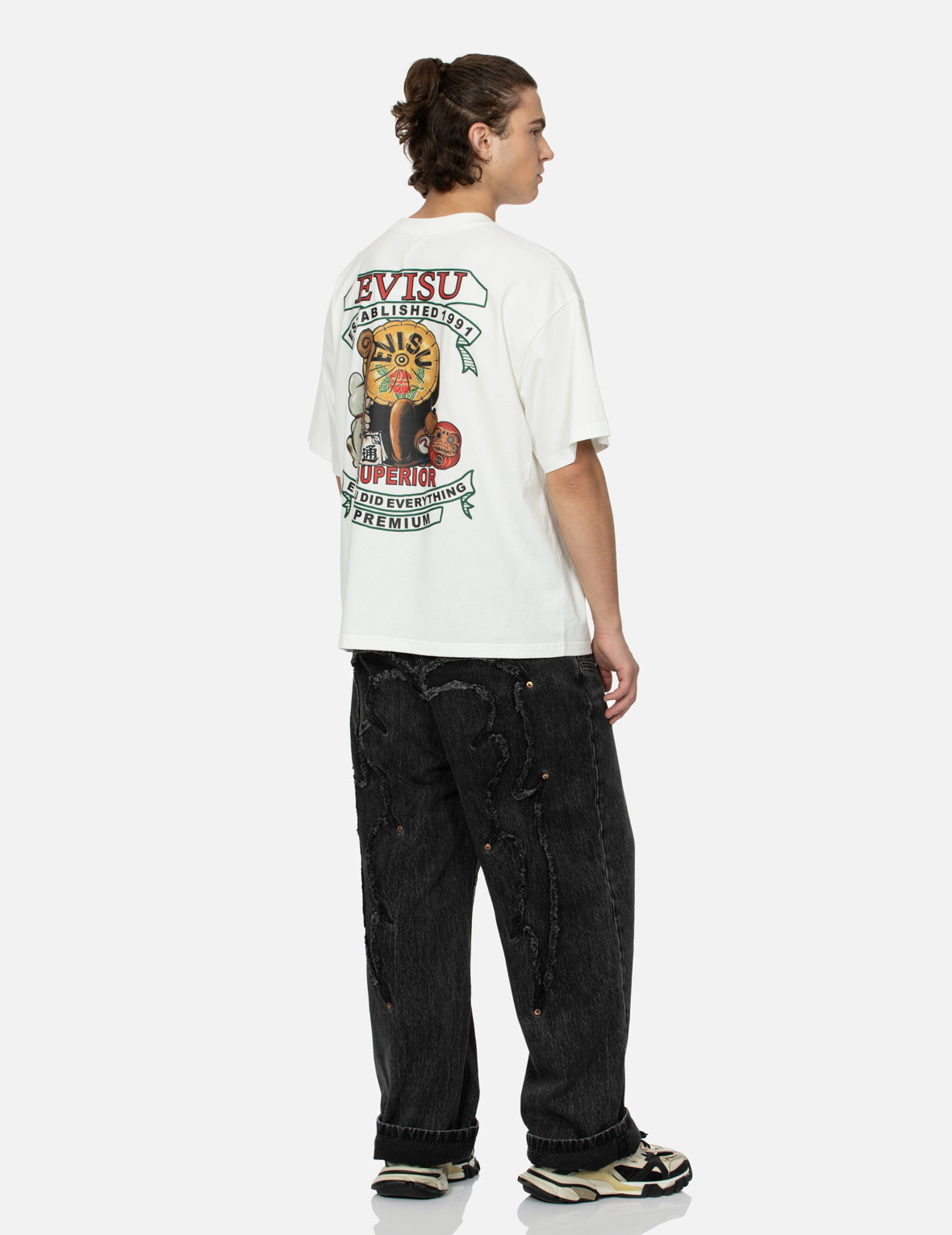 信乐狸和招财猫印花宽版T恤