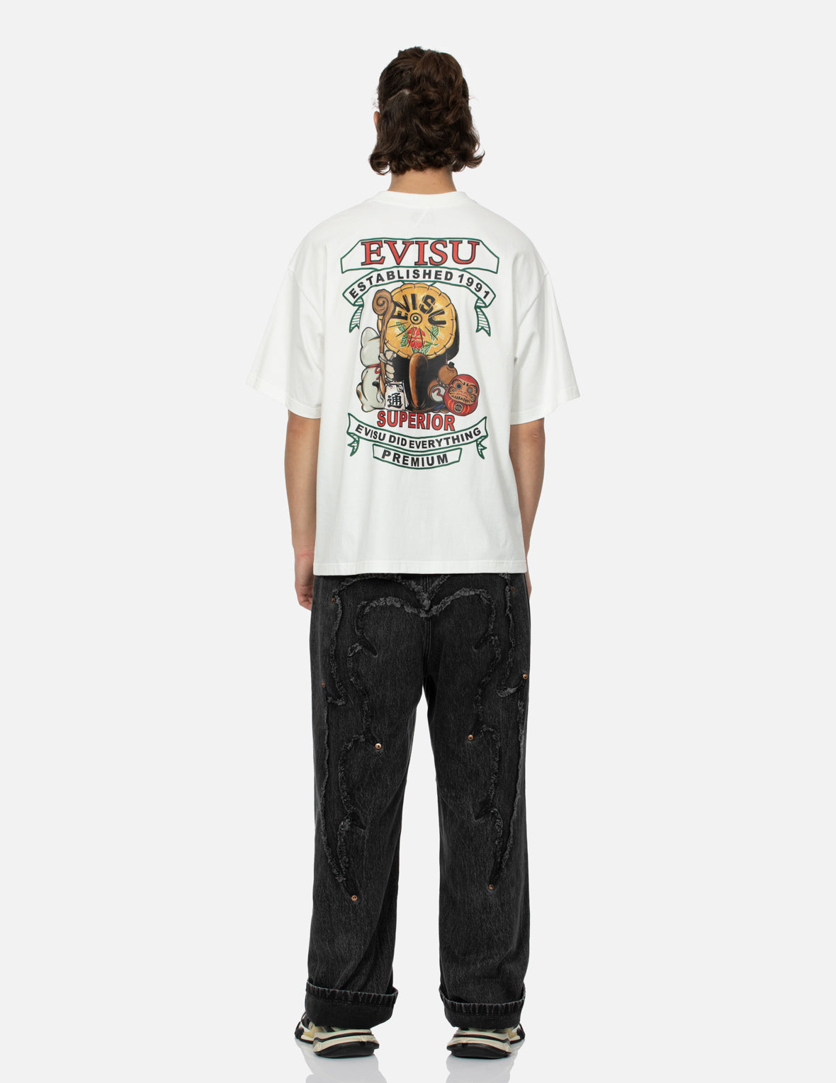 信乐狸和招财猫印花宽版T恤