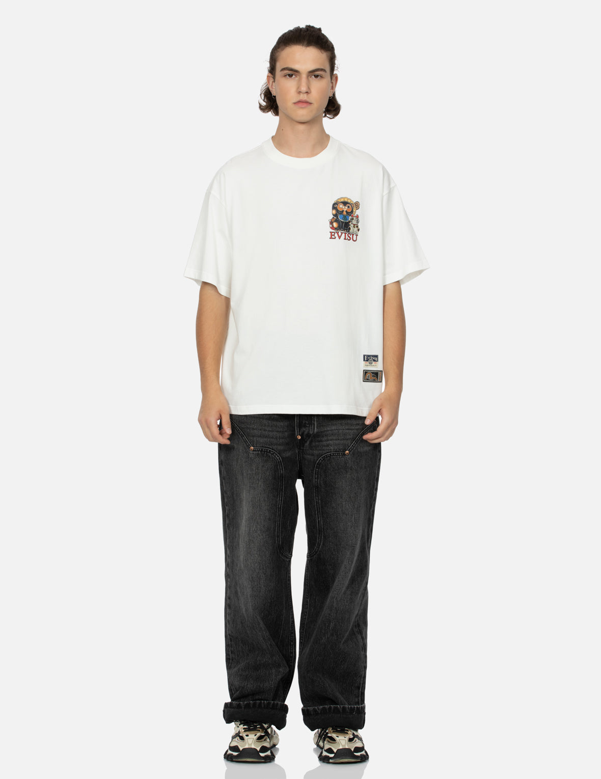 信乐狸和招财猫印花宽版T恤