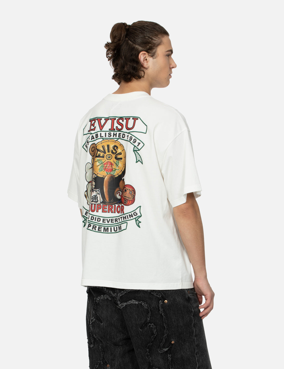 信乐狸和招财猫印花宽版T恤