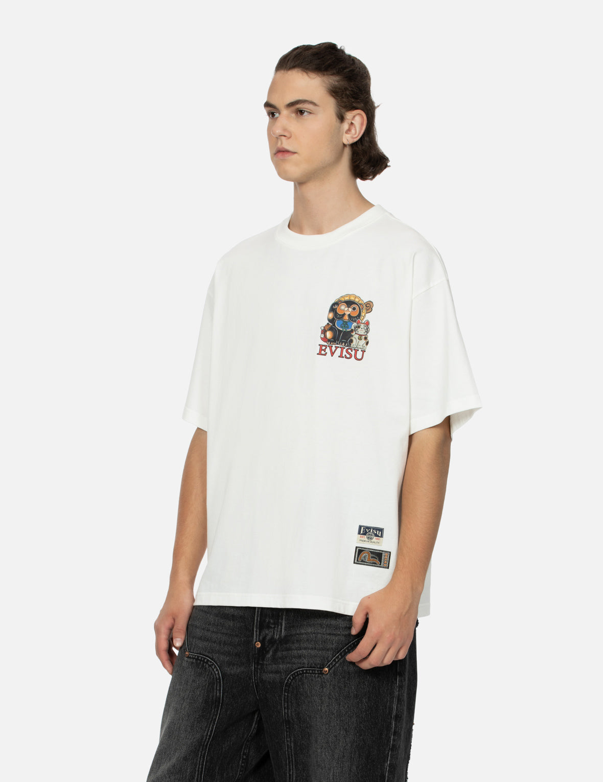 信乐狸和招财猫印花宽版T恤