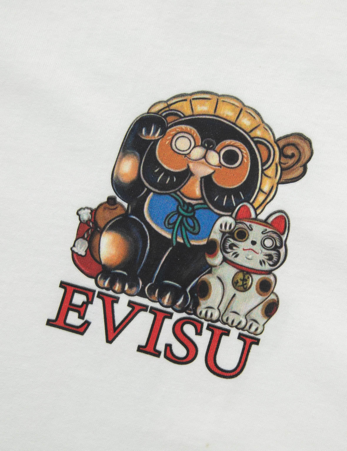 信乐狸和招财猫印花宽版T恤