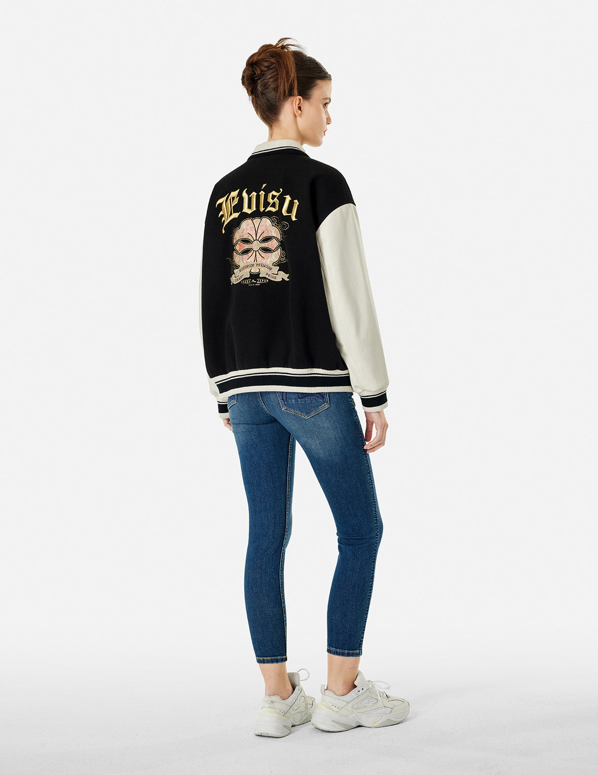 Kamon and Logo Embroidery Fashion Fit Varsity Jacket