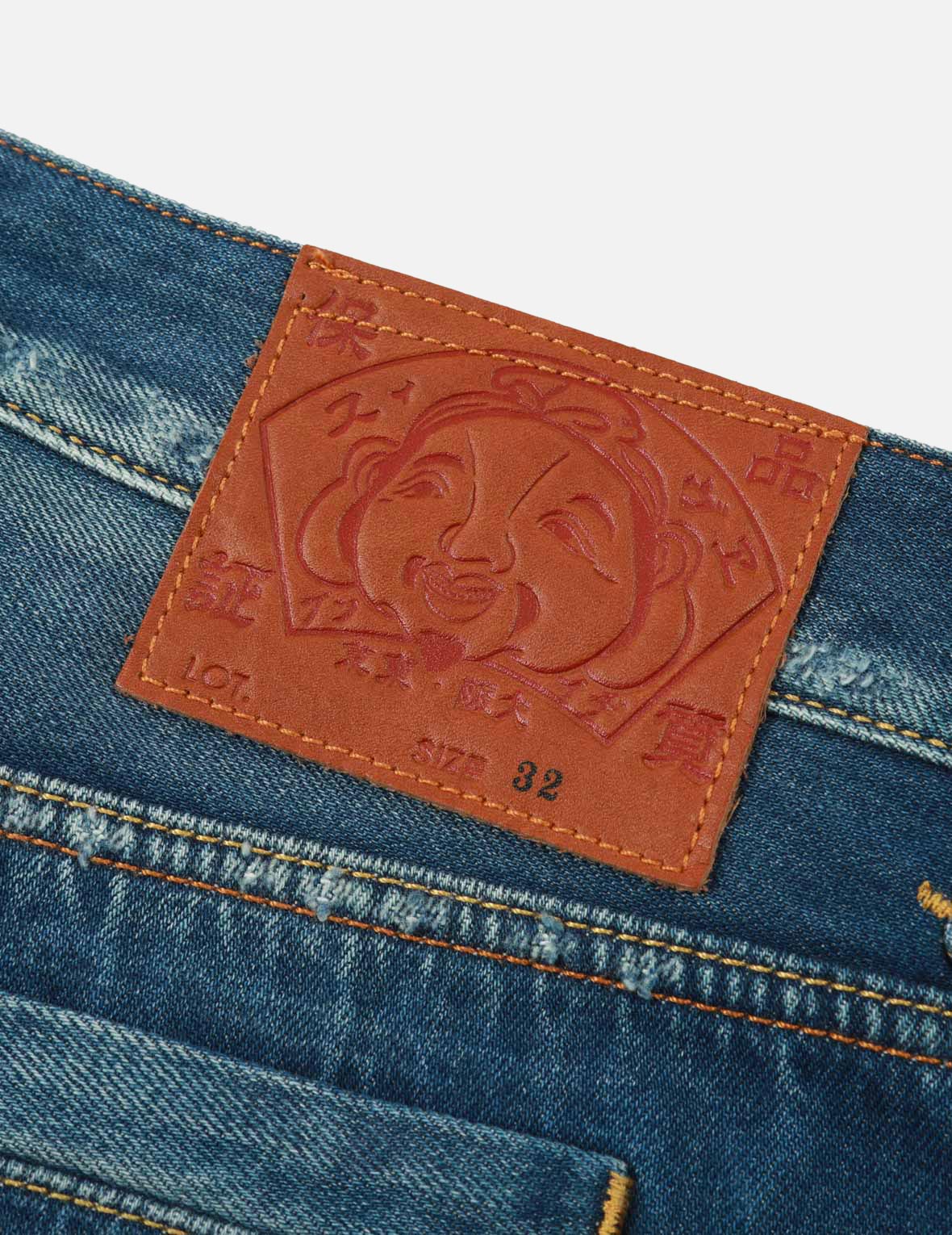 Graffiti Daruma Daicock Print Denim Shorts