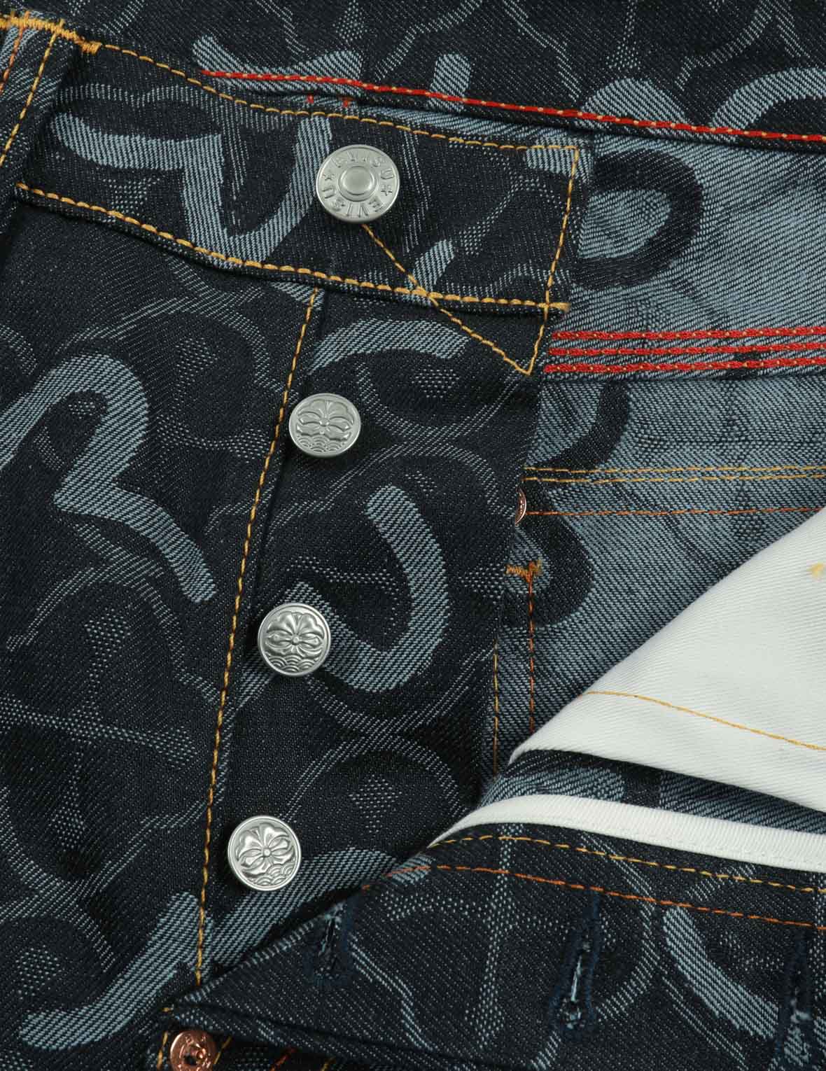 Allover Seagull and Kamon Jacquard Regular Fit Denim Shorts