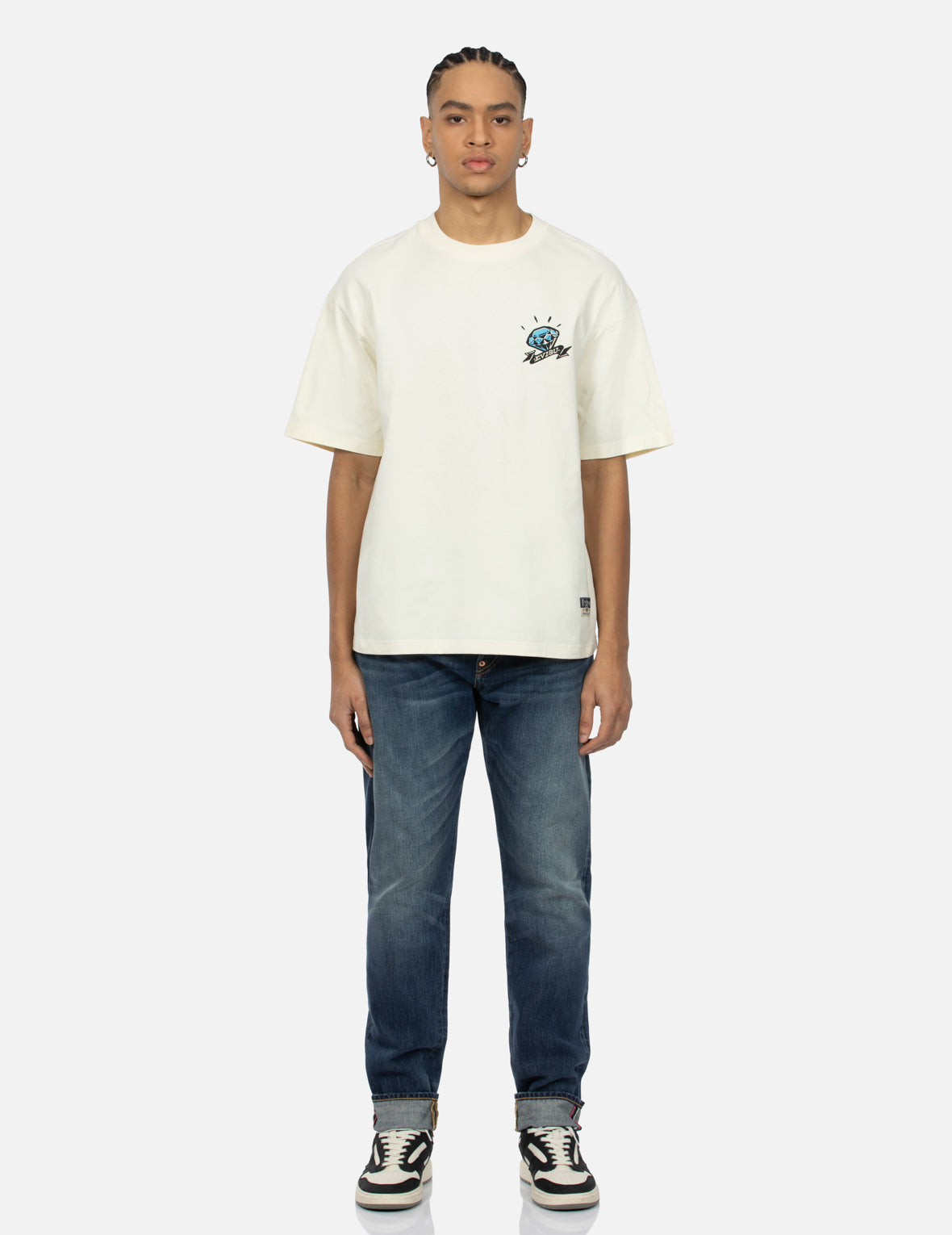 花札达摩大M及刺绣窄脚牛仔裤 #2017