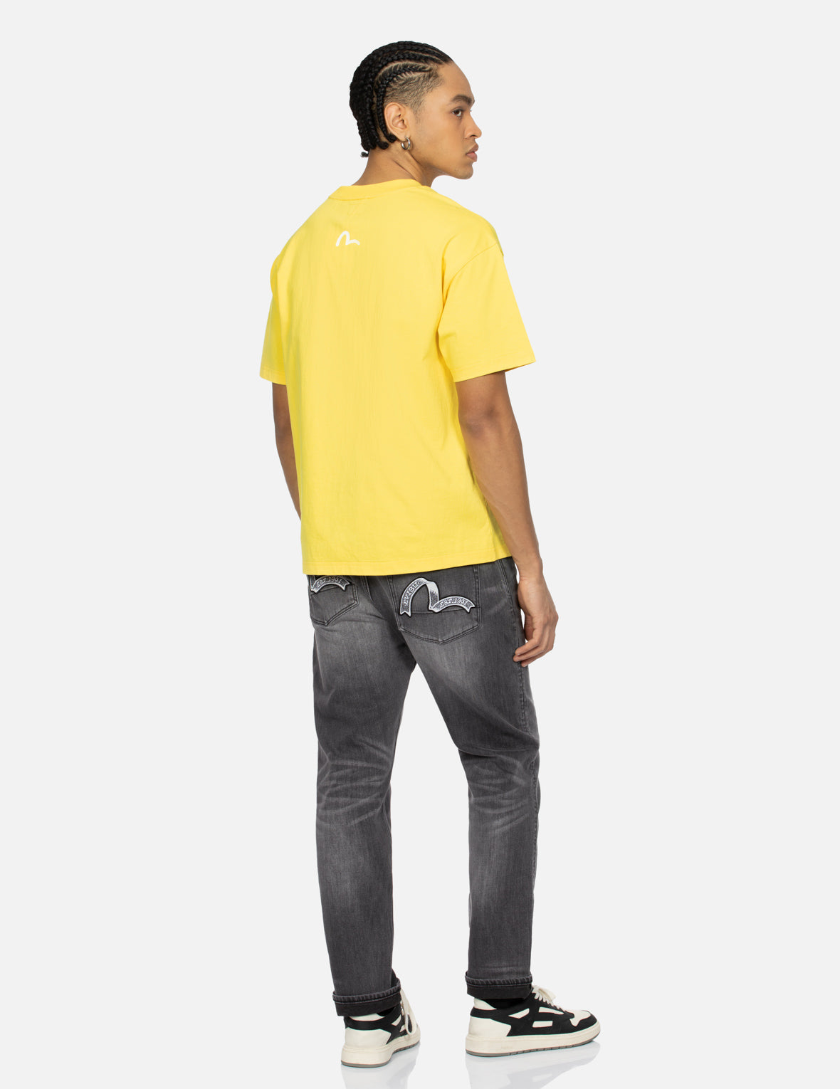 Washed Retro Ribbon Seagull Print Taper Fit Jeans #2017