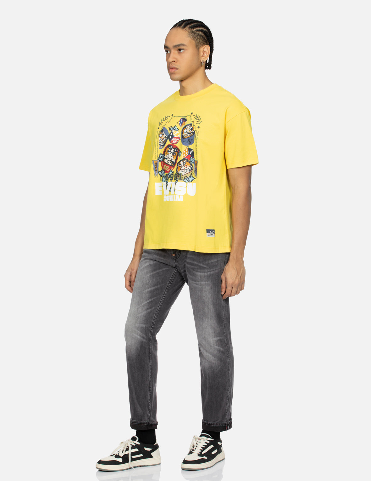 Washed Retro Ribbon Seagull Print Taper Fit Jeans #2017