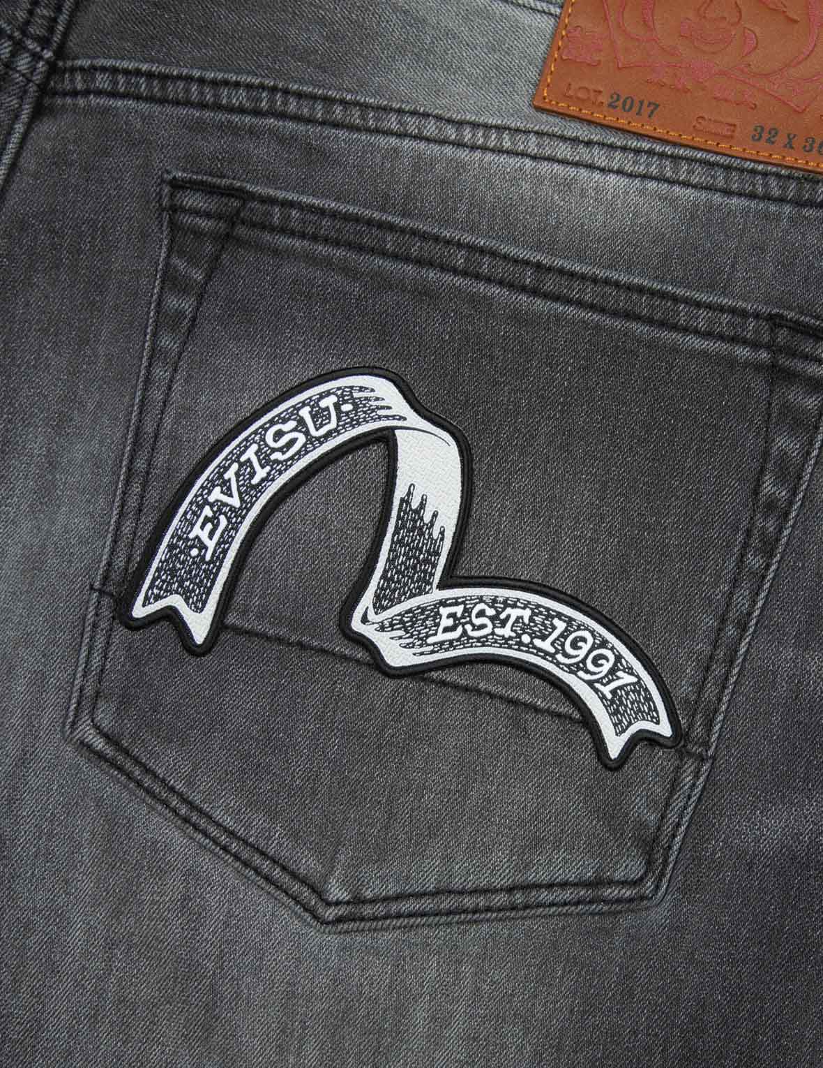 Washed Retro Ribbon Seagull Print Taper Fit Jeans #2017