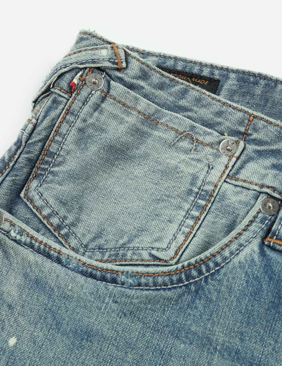 Washed Multiple Distressed Print with Splatter Marks Taper Fit Jeans #2017