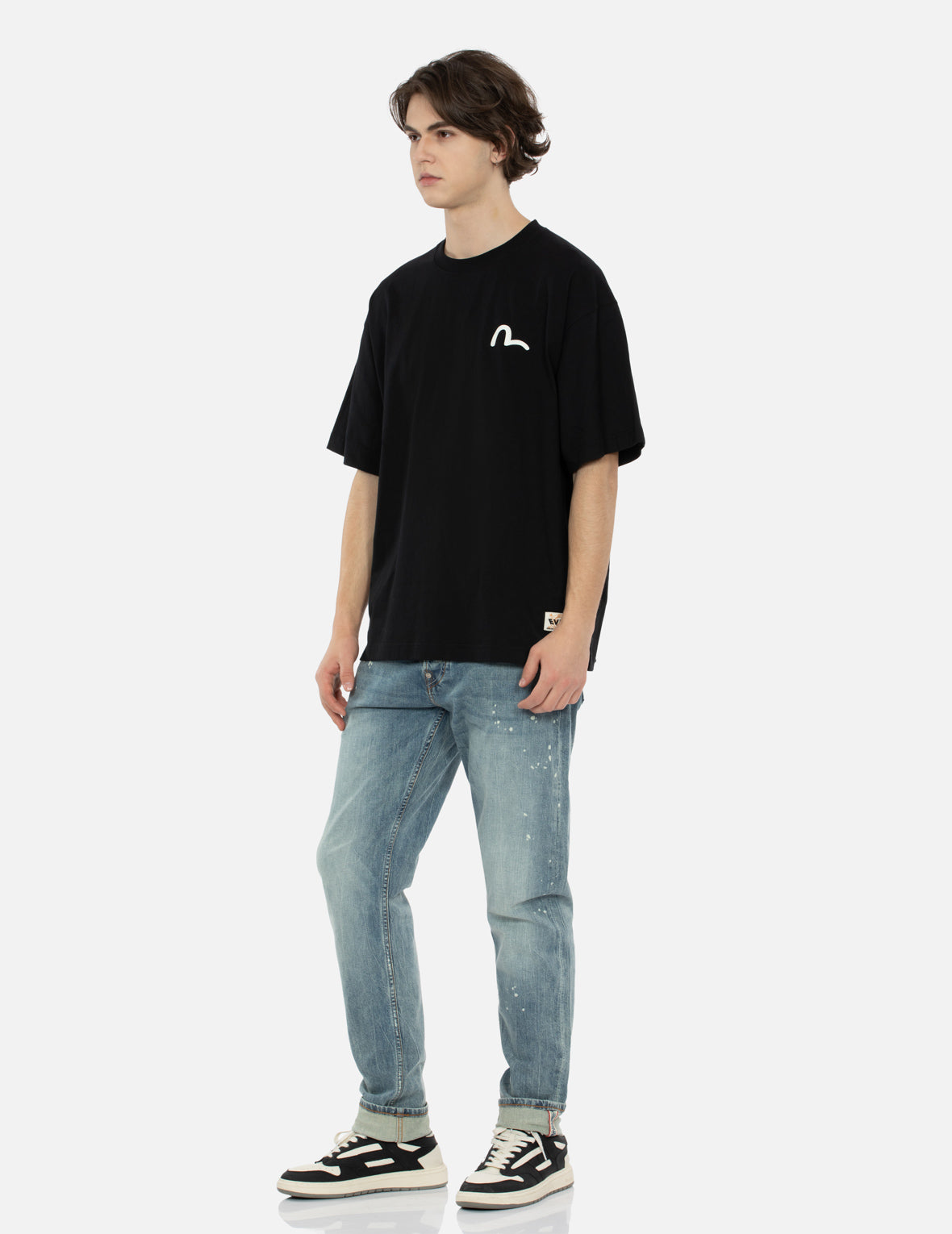Washed Multiple Distressed Print with Splatter Marks Taper Fit Jeans #2017