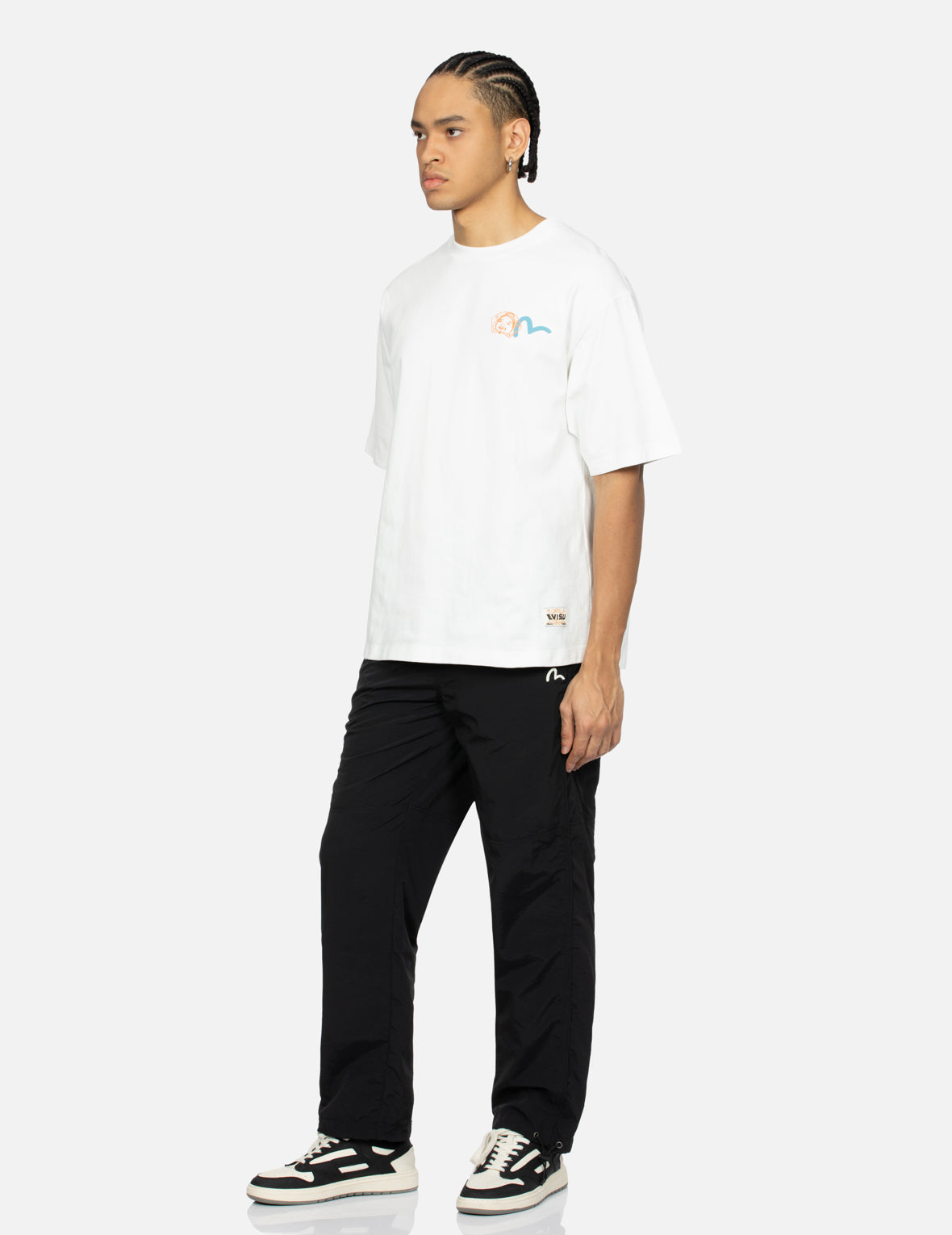 佛头和家花切割大M印花宽版休闲束口裤