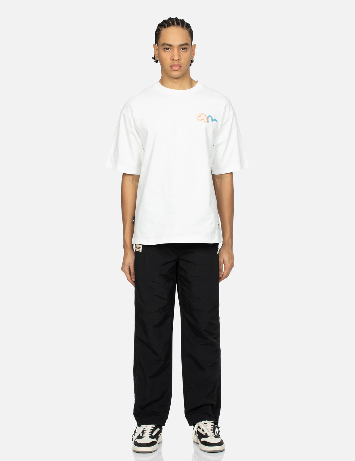 佛头和家花切割大M印花宽版休闲束口裤