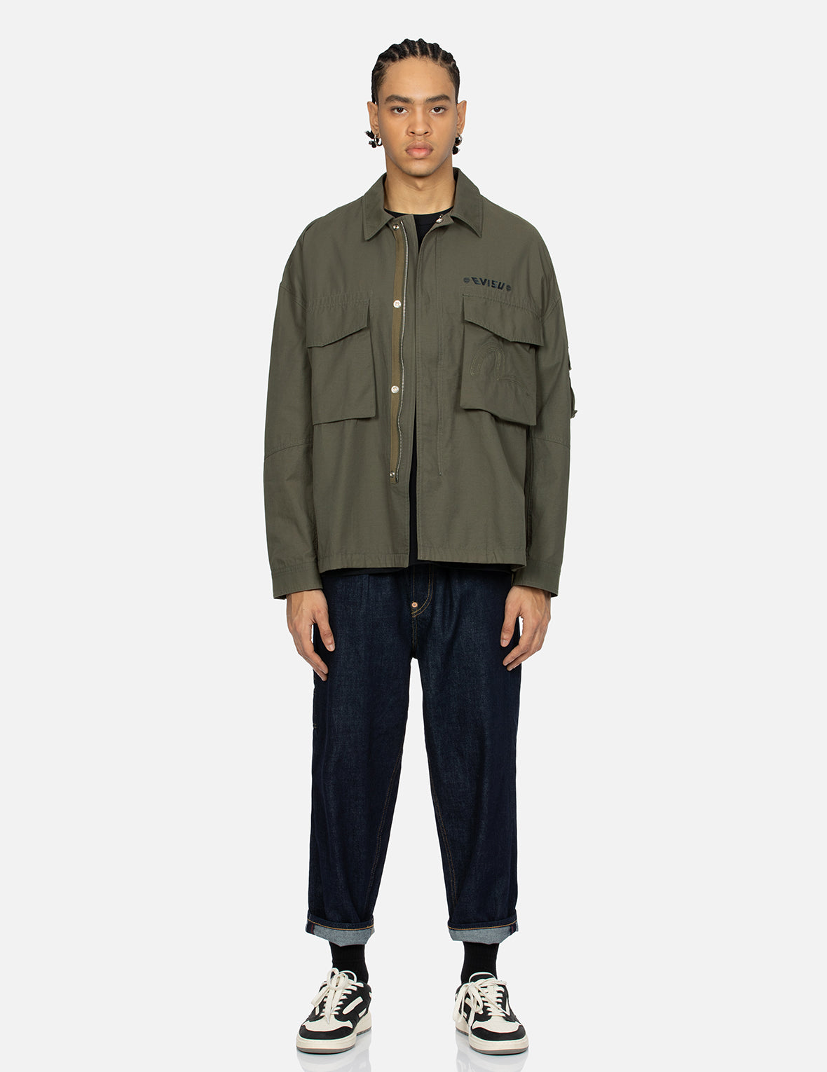Hand Stitching Seagull and Godhead Embroidery Loose Fit Shirt Jacket