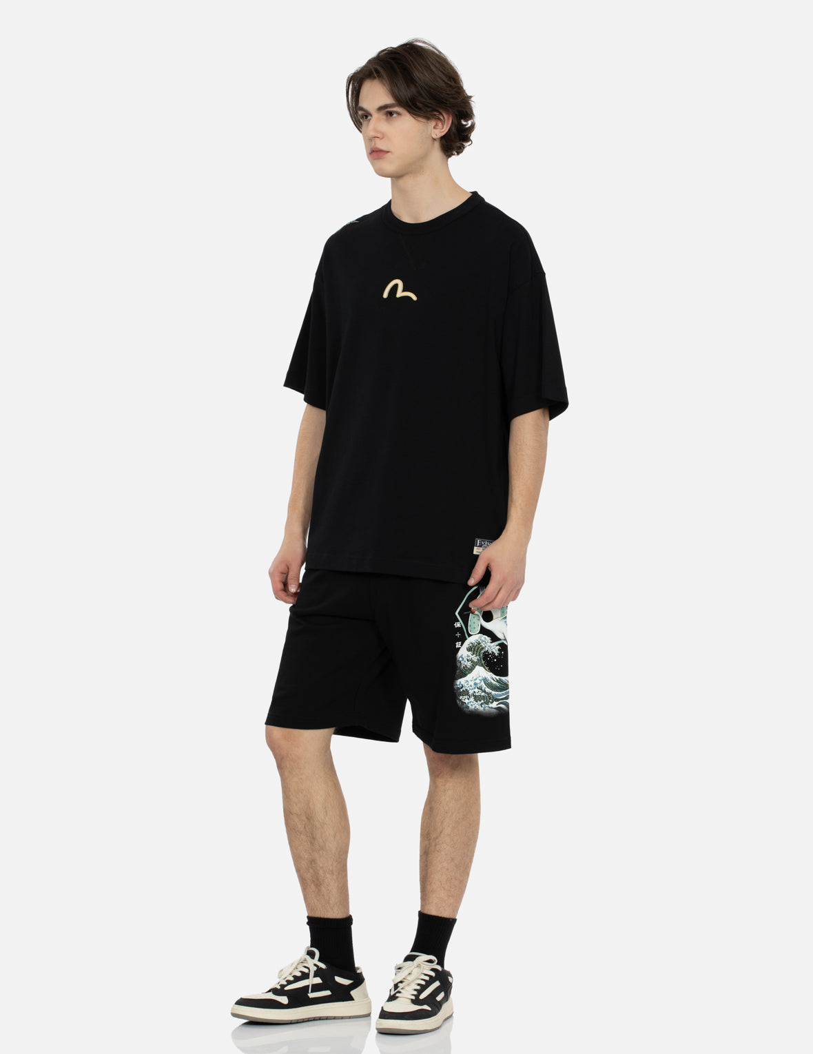 Crane and The Great Wave Print Relax Fit Sweat Shorts