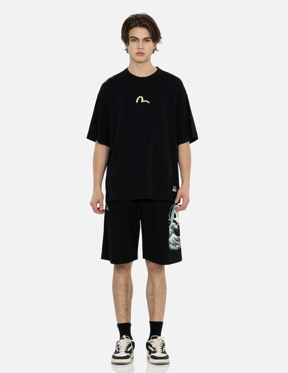 Crane and The Great Wave Print Relax Fit Sweat Shorts