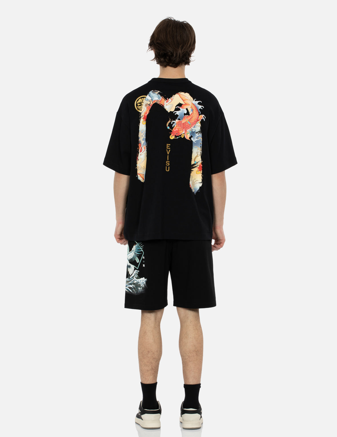 Crane and The Great Wave Print Relax Fit Sweat Shorts
