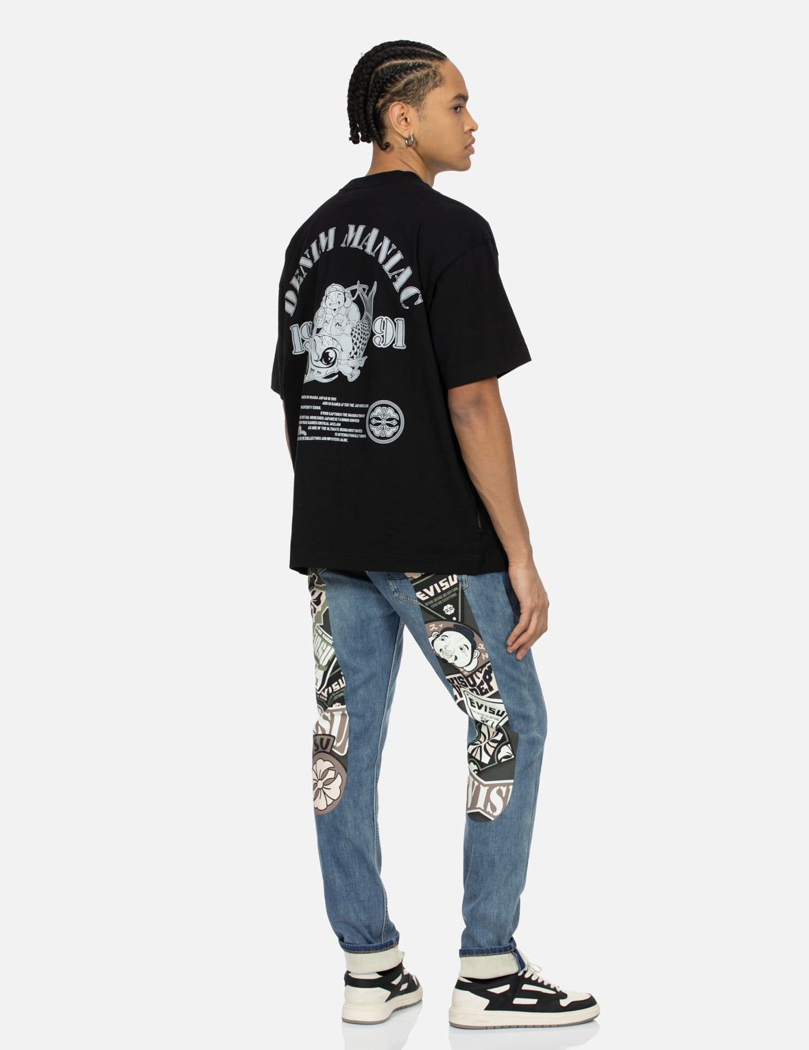 Fortune God Reflective Heat Transfer Print Loose Fit T-shirt