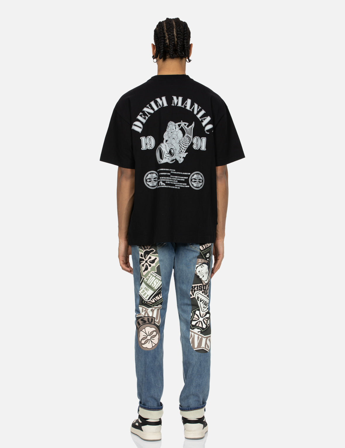 Fortune God Reflective Heat Transfer Print Loose Fit T-shirt