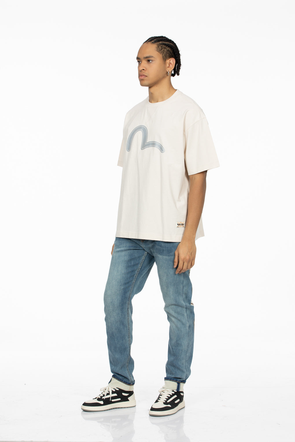 Fortune God Reflective Heat Transfer Print Loose Fit T-shirt