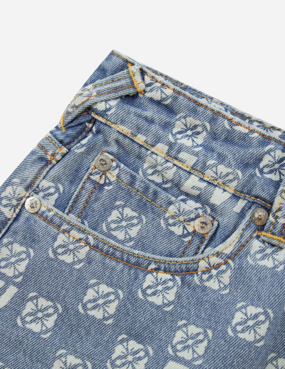 Allover Logo and Kamon print Relax Fit Denim Skirt