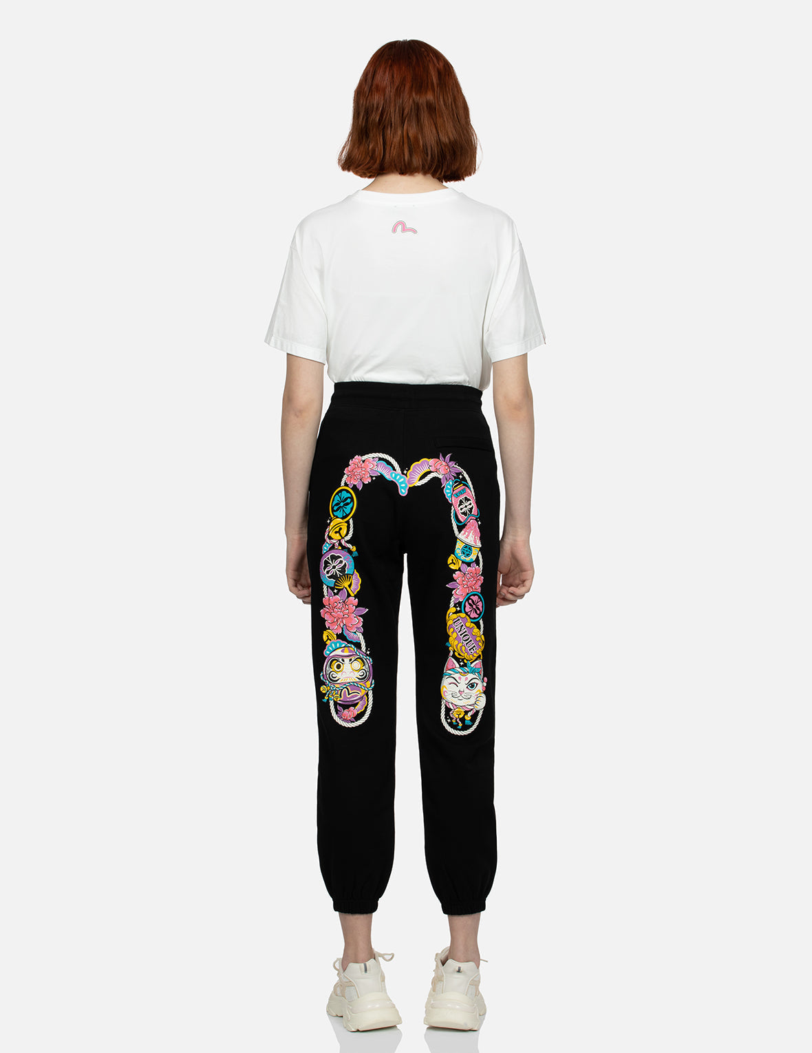 Daruma and Fortune Cat Print Daicock Loose Fit Sweatpants