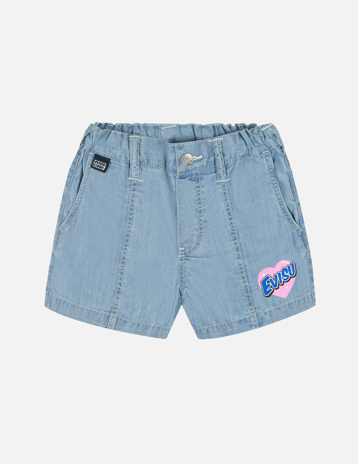 Heart-Shaped Logo and Seagull Print Regular Fit Denim Shorts